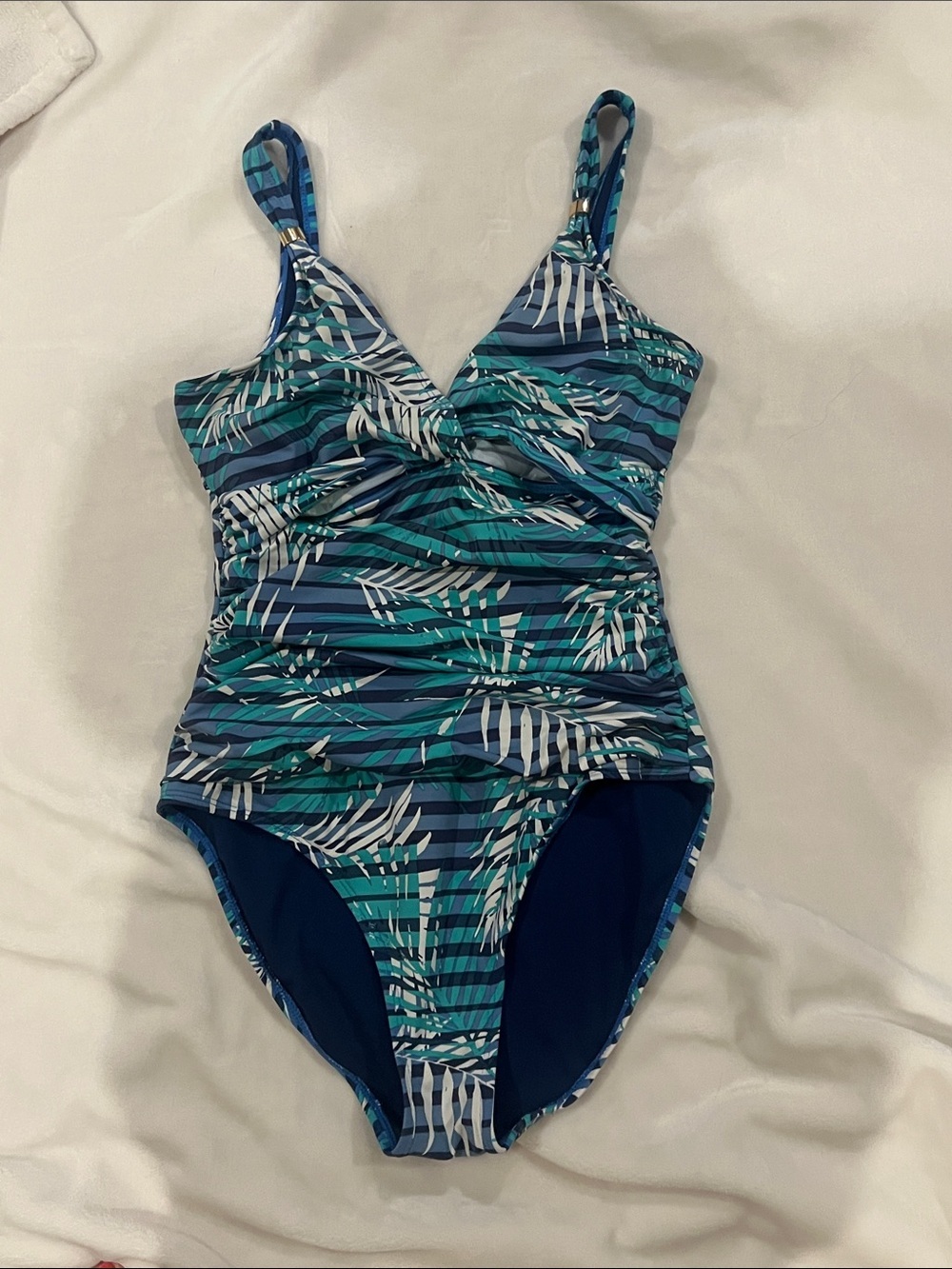 Lauren Ralph Lauren Women's Teal & Navy Leaf-Print One-Piece Swimsuit size 6